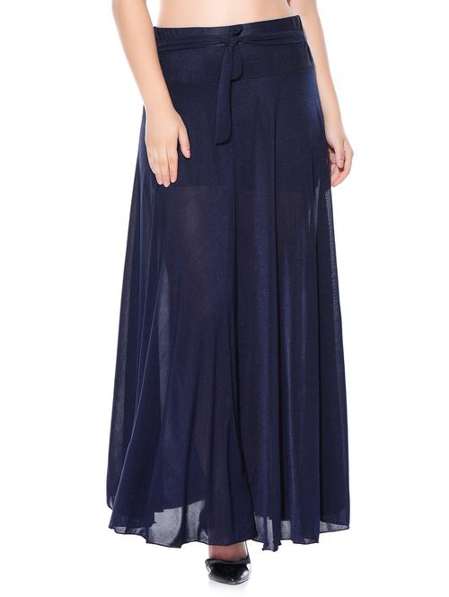 navy blue crepe flared skirts - 10981862 - Very Small Image - 1