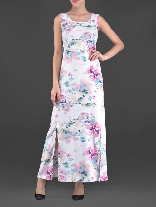 printed crepe maxi dress with slits - 1098428 - Very Small Image - 1