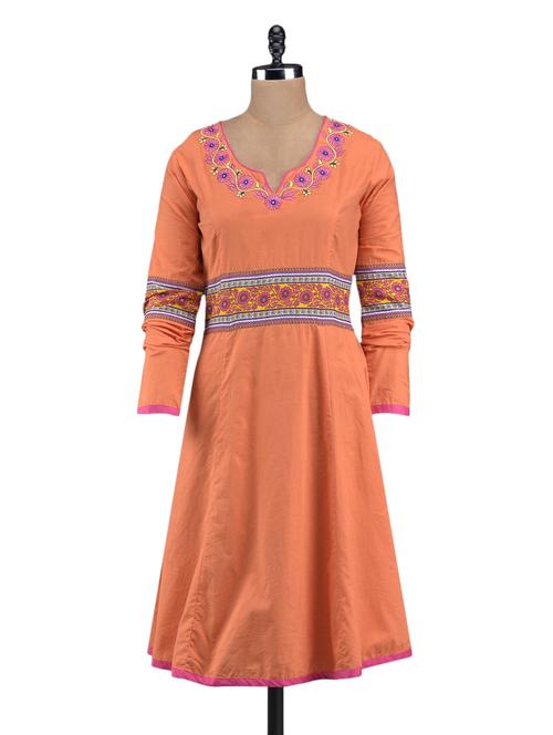peach full sleeve cotton kurta - 1098542 - Very Small Image - 1
