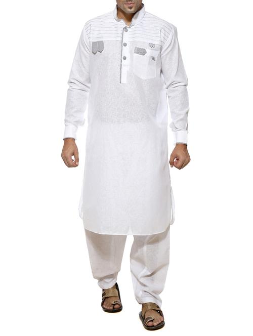 white cotton kurta pyjama set - 10987159 - Very Small Image - 1