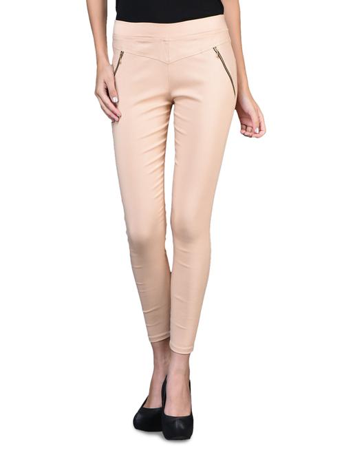 beige cotton blend zippered jeggings - 1098738 - Very Small Image - 1