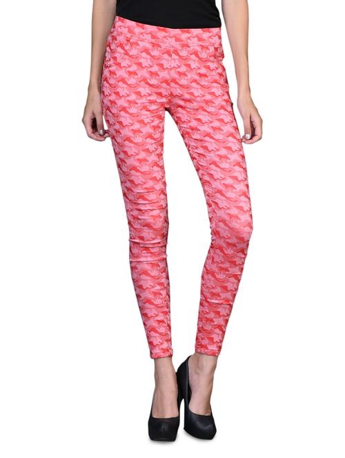 red printed cotton blend jeggings - 1098745 - Very Small Image - 1
