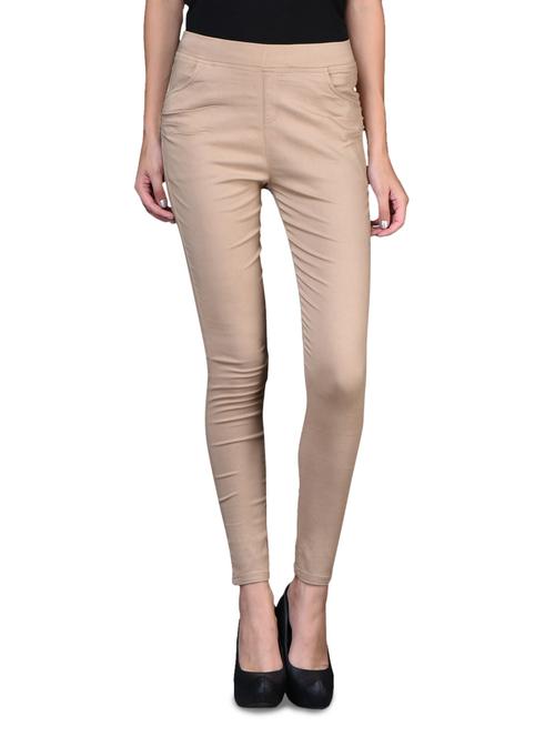 solid beige cotton blend jeggings - 1098748 - Very Small Image - 1