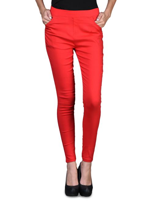 solid red cotton blend jeggings - 1098751 - Very Small Image - 1