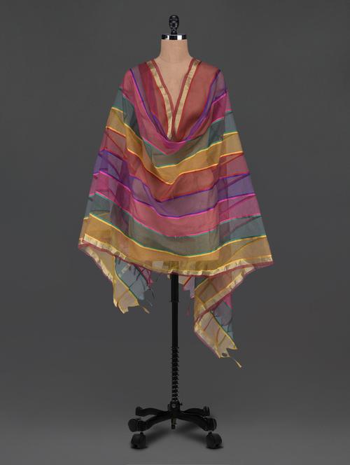 multicolour stripped organza dupatta - 1098852 - Very Small Image - 1