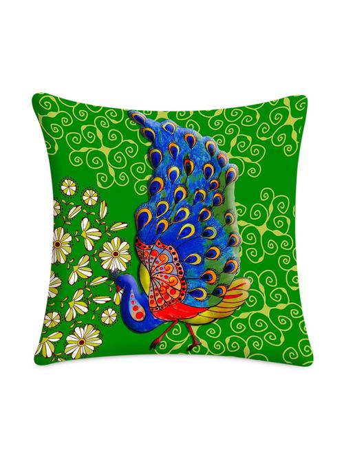 Green Peacock Digitally Printed Cushion Cover - 1099580 - Very Small Image - 1