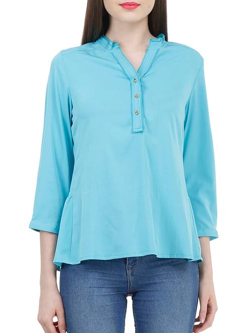 light blue crepe gathered regular top - 10997098 - Very Small Image - 1
