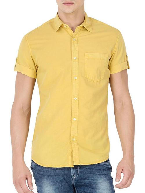 solid yellow cotton casual shirt - 11011788 - Very Small Image - 1