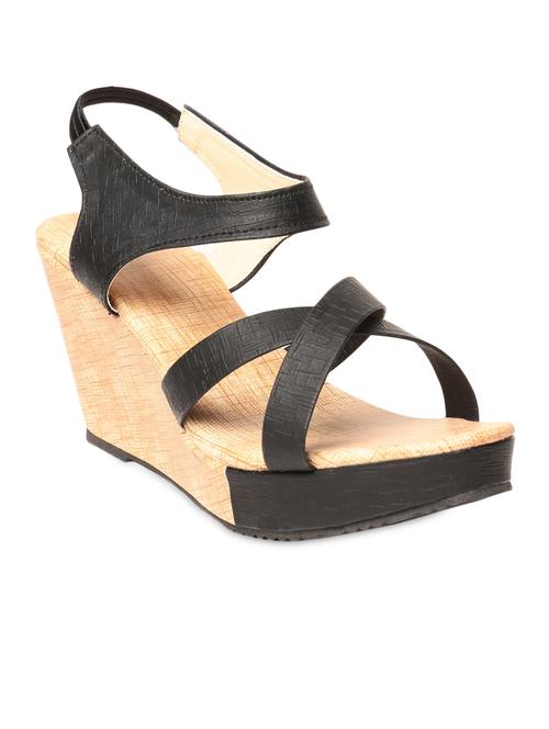 textured strappy black leatherette wedges - 1101510 - Very Small Image - 1