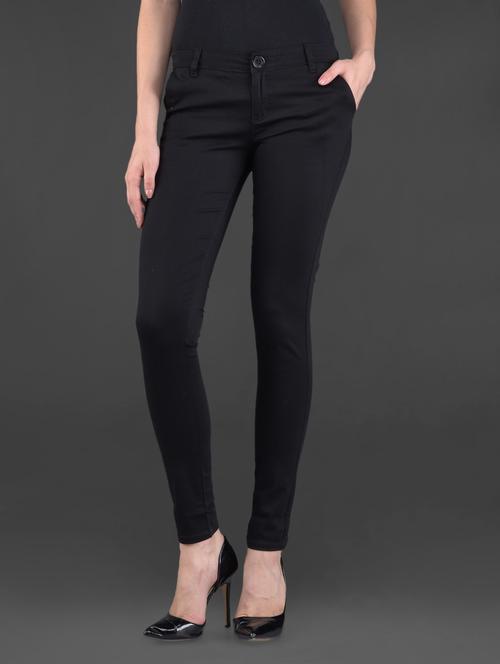 Solid black cotton lycra trousers - 1101603 - Very Small Image - 1