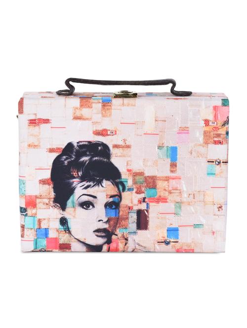 multicoloured audrey hepburn printed satin box clutch - 1102030 - Very Small Image - 1