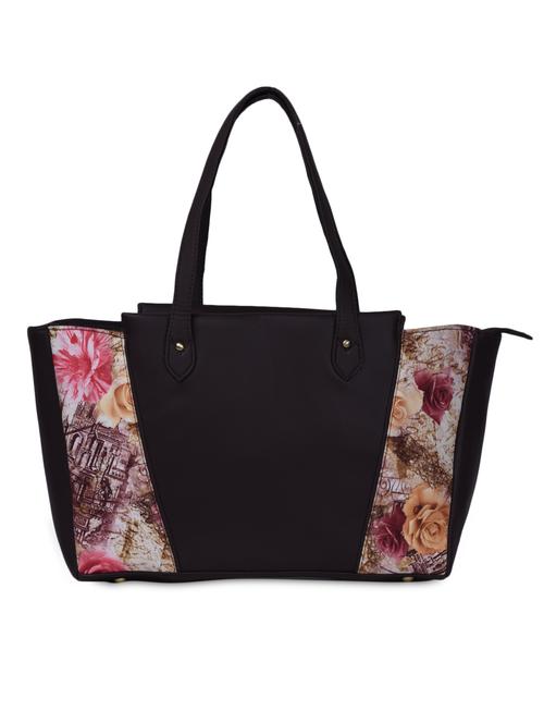 dark brown oversized handbag with floral panels - 1102041 - Very Small Image - 1