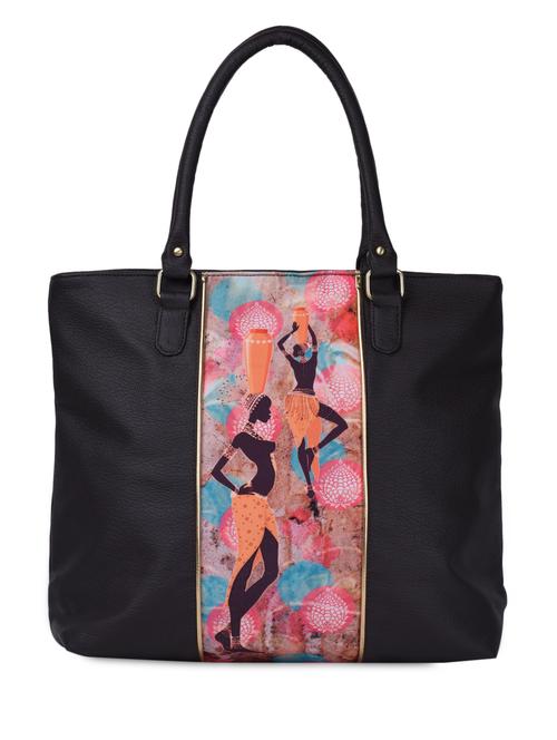 dark brown oversized handbag with printed panel - 1102042 - Very Small Image - 1
