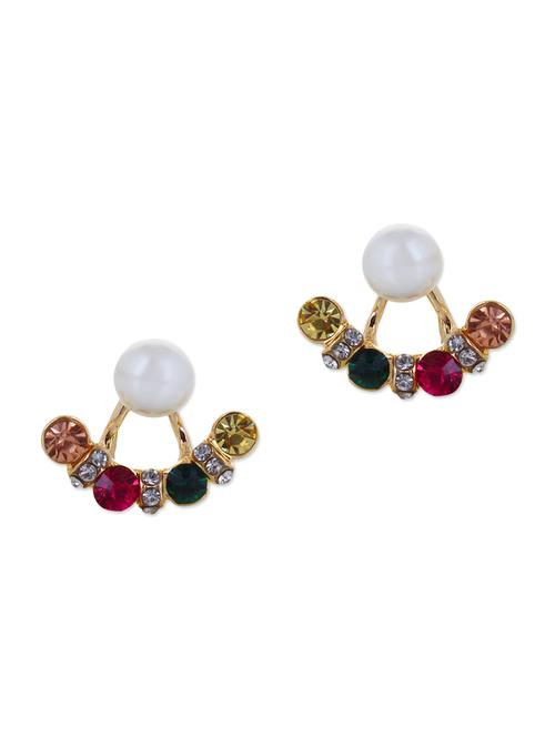 fabulous statement multi color rhinestone with pearl stud earring - 11028001 - Very Small Image - 1