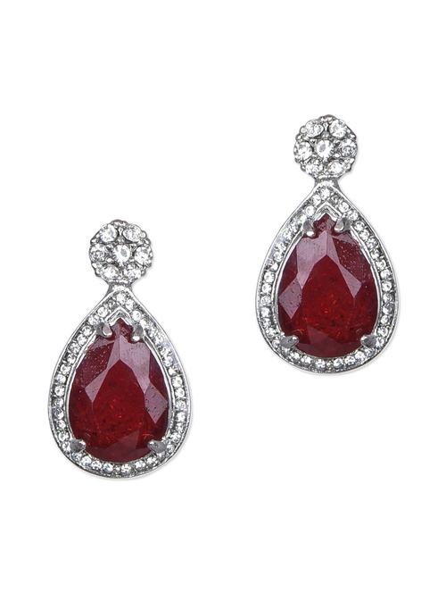 maroon drop shaped stone embellished earrings - 1103274 - Very Small Image - 1