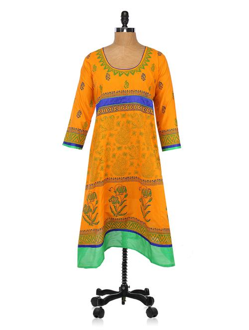 yellow round neck printed kurta - 1103448 - Very Small Image - 1