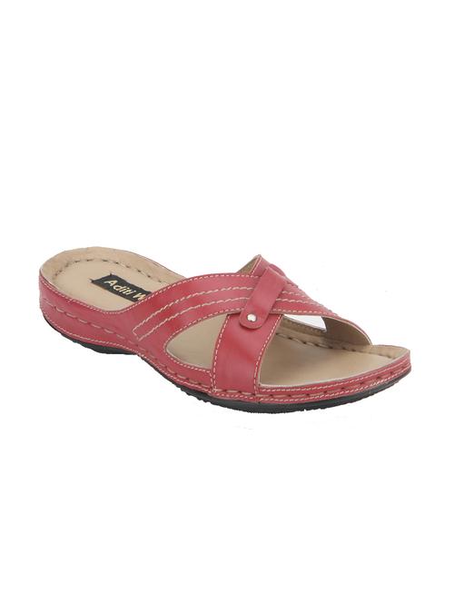 genuine leather red cross strap slippers - 11044658 - Very Small Image - 1