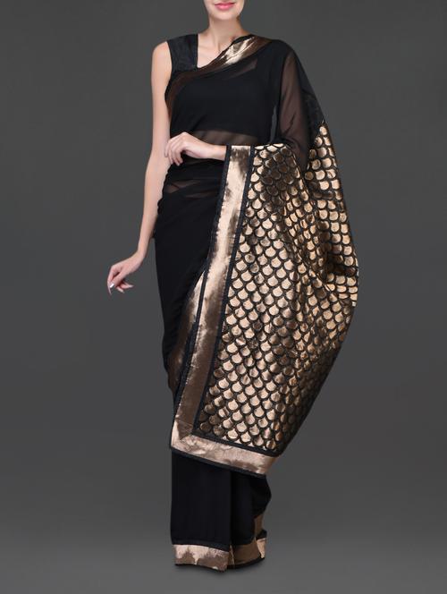 black and gold georgette saree - 1104766 - Very Small Image - 1