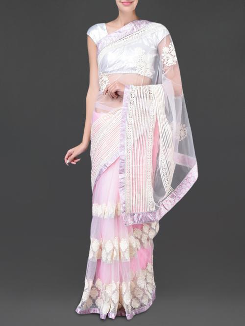 baby pink embroidered net saree - 1104800 - Very Small Image - 1