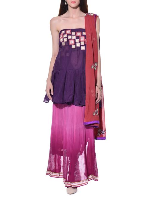 Multicoloured embroidered unstitched suit set - 11048374 - Very Small Image - 1