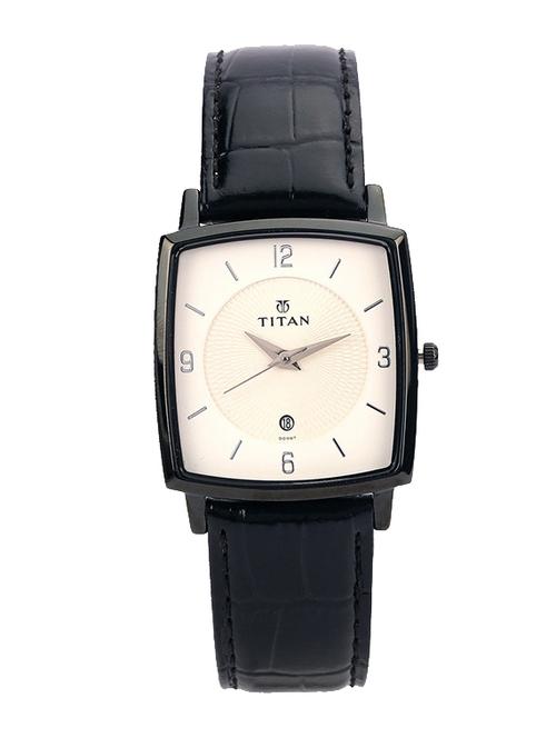 black leather analogue wrist watch with brass dial - 11050113 - Very Small Image - 1