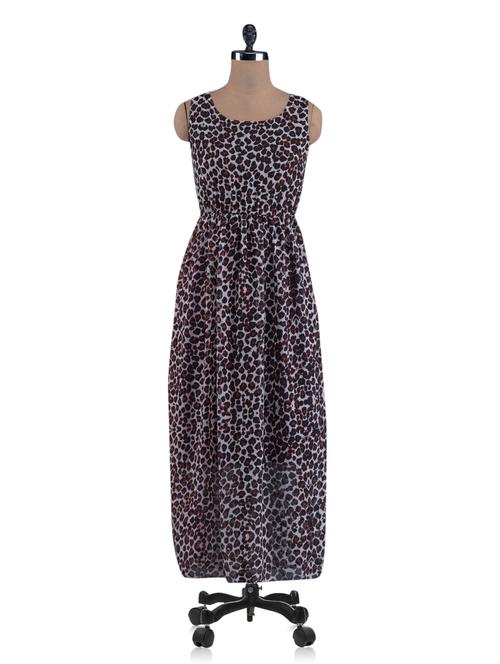 leopard print round neck georgette maxi dress - 1105760 - Very Small Image - 1