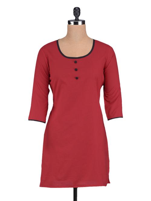 red cotton straight kurti - 1105862 - Very Small Image - 1