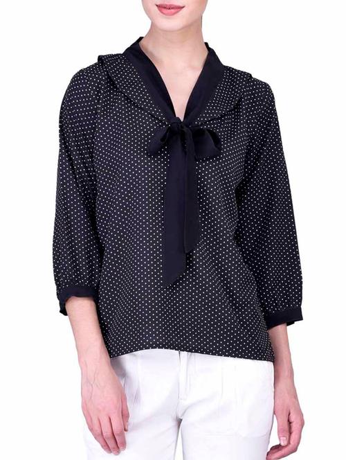 black crepe polka dot top - 11062888 - Very Small Image - 1