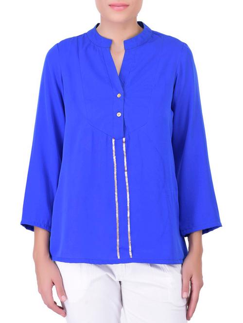 blue crepe regular top - 11062935 - Very Small Image - 1
