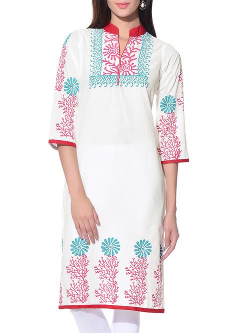 white cotton straight kurta - 11064409 - Very Small Image - 1