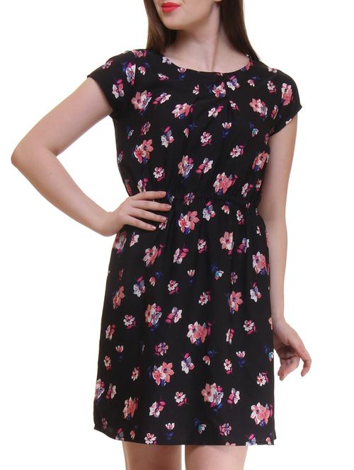 black poly crepe fit & flare dress - 11065352 - Very Small Image - 1