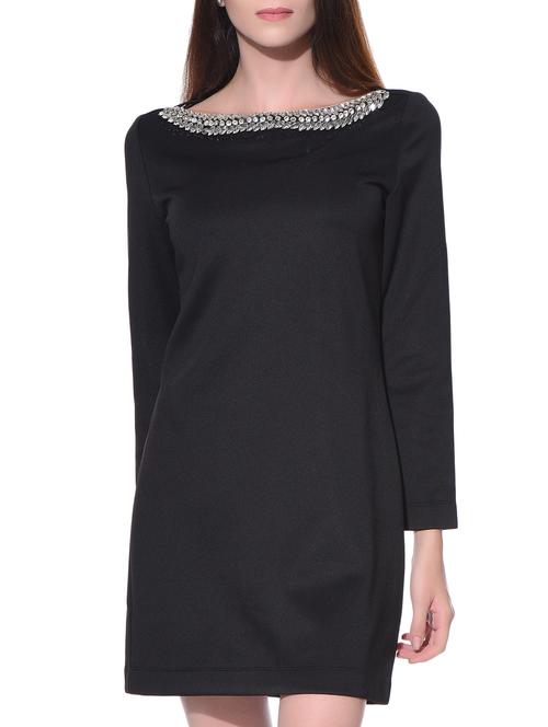 black stone embellished boat neck dress - 11070014 - Very Small Image - 1