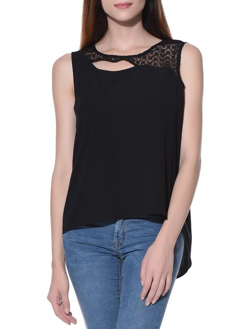 black sleeveless georgette high low top - 11070030 - Very Small Image - 1