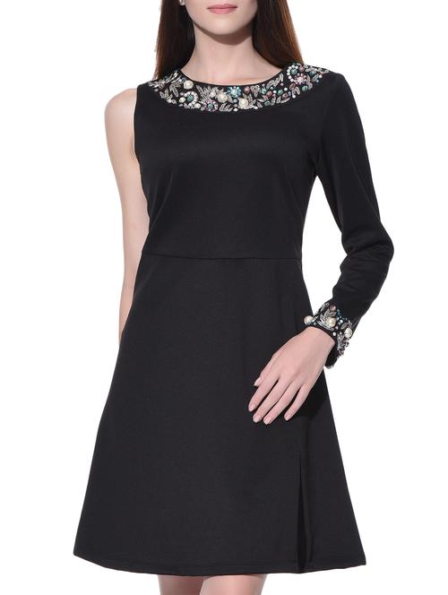 black embellished one sleeve dress - 11070038 - Very Small Image - 1