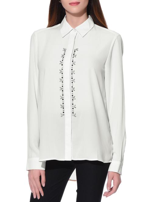 white stone embellished full sleeved shirt - 11070042 - Very Small Image - 1
