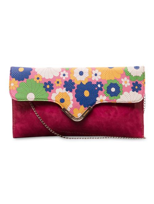 textured floral printed flap pink clutch - 1107058 - Very Small Image - 1