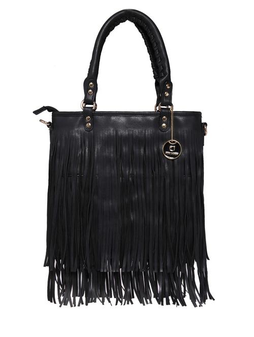black faux leather fringed handbag - 11072212 - Very Small Image - 1