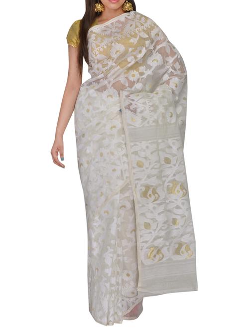 white silk, cotton saree - 11076935 - Very Small Image - 1