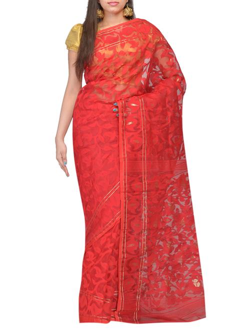 red cotton saree - 11076940 - Very Small Image - 1