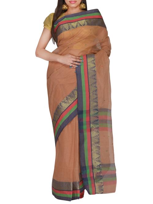 chiku cotton saree - 11076956 - Very Small Image - 1