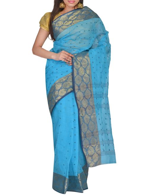 sky blue cotton saree - 11076999 - Very Small Image - 1