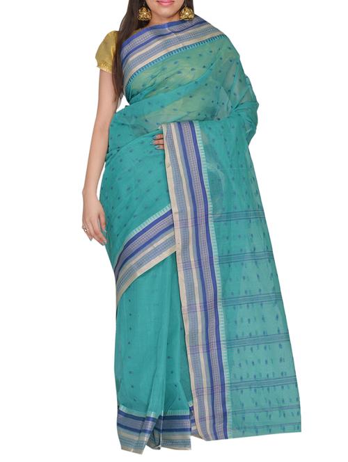 turquise cotton saree - 11077002 - Very Small Image - 1