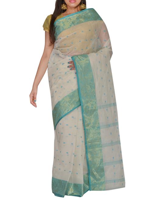 white cotton saree - 11077012 - Very Small Image - 1