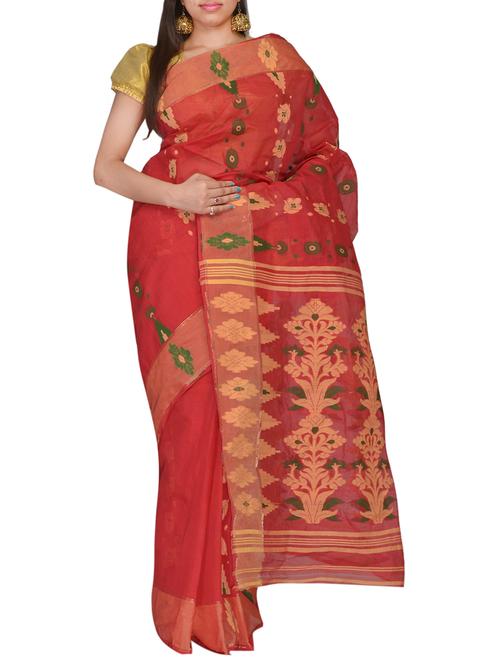red cotton saree - 11077034 - Very Small Image - 1