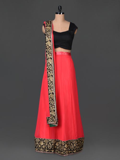 coral pink poly georgette lehenga - 1107925 - Very Small Image - 1