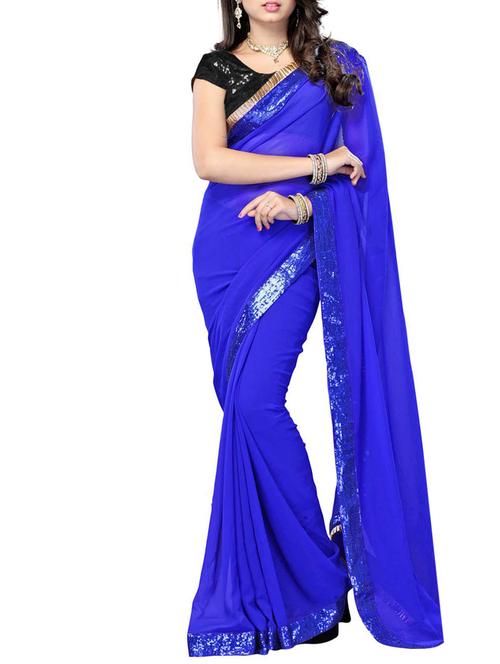 roya blue georgette saree with sequined border - 1108082 - Very Small Image - 1