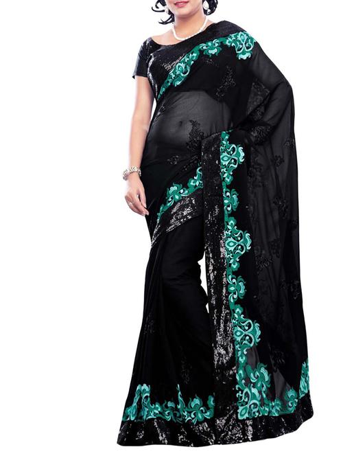 black embroidered georgette saree - 1108111 - Very Small Image - 1