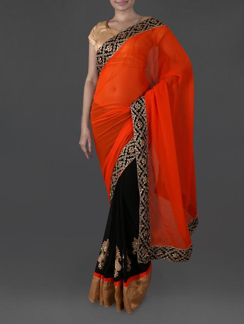 orange and black georgette half and half saree - 1108128 - Very Small Image - 1