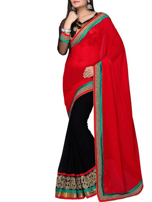 red and black georgette half and half saree - 1108130 - Very Small Image - 1