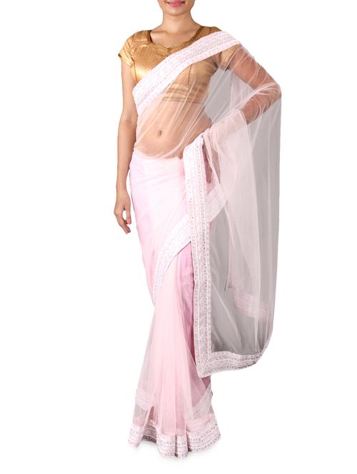 baby pink embellished net saree - 1108148 - Very Small Image - 1